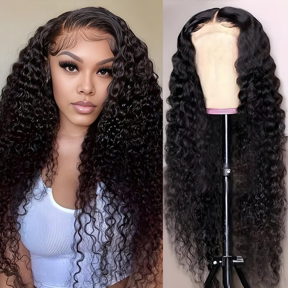 Brazilian Virgin 20” Human Hair Wig – 150% Density Deep Wave/Curly, 4x1 Lace Front, Pre-Plucked with Baby Hair, Natural Black, Full & Breathable Hairline – Perfect for African Hair Styles