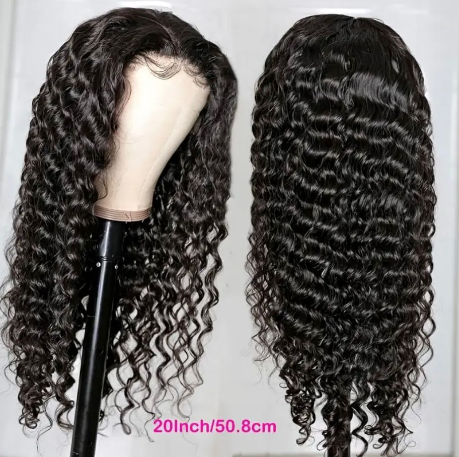 Brazilian Virgin 20” Human Hair Wig – 150% Density Deep Wave/Curly, 4x1 Lace Front, Pre-Plucked with Baby Hair, Natural Black, Full & Breathable Hairline – Perfect for African Hair Styles